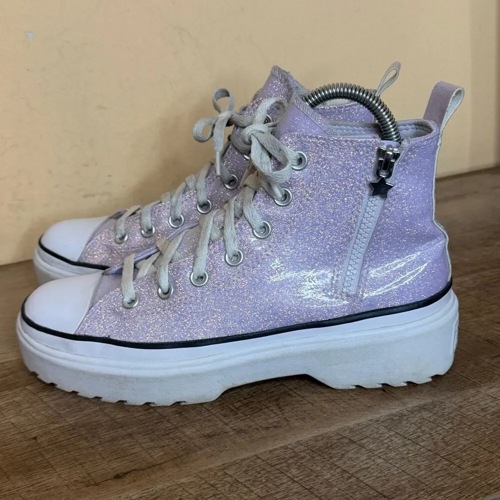 purple glitter Converse CTAS Lugged Lift platform shoes 6.5 big Girls